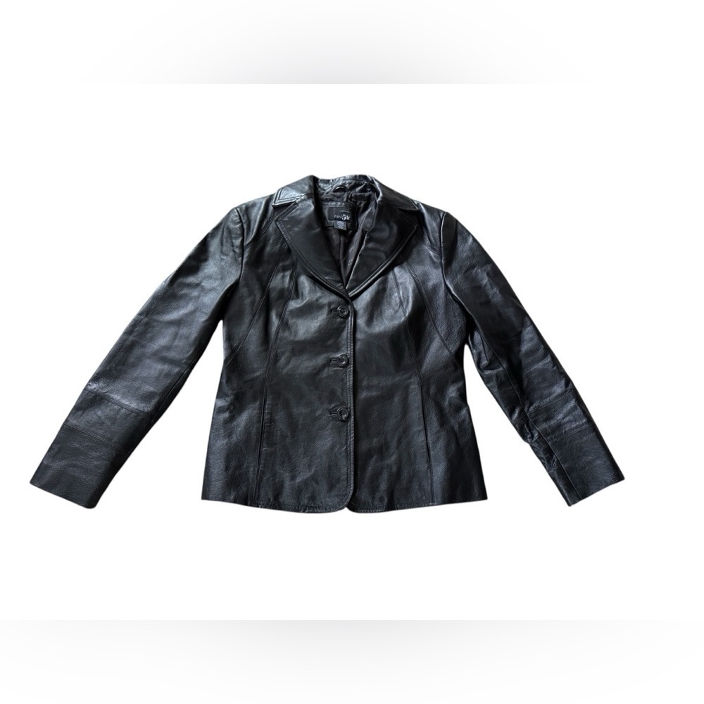 East 5th Ave Womens Black Genuine Leather 3 Button Jacket Size Large EUC
